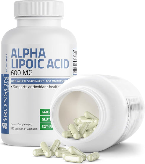 Bronson Alpha Lipoic Acid 600 MG - 120 Vegetarian Capsules (60 Servings) for Antioxidant Health & Free Radical