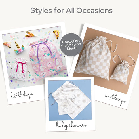 Gather & Knot Drawstring Gift Bags, 20" Large & 12" Small, Premium Canvas Reusable Fabric Wrap for Celebrations