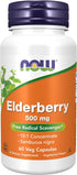 NOW Supplements Elderberry (Sambucus nigra) 500 mg, 10:1 Concentrate, 60 Veg Capsules
