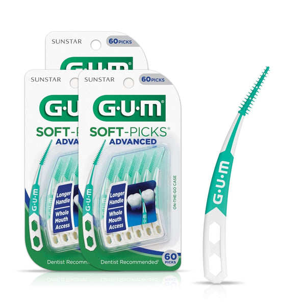 GUM Soft-Picks Advanced Dental Picks for Teeth Cleaning and Gum Health, Disposable Interdental Brushes with Carry Case,