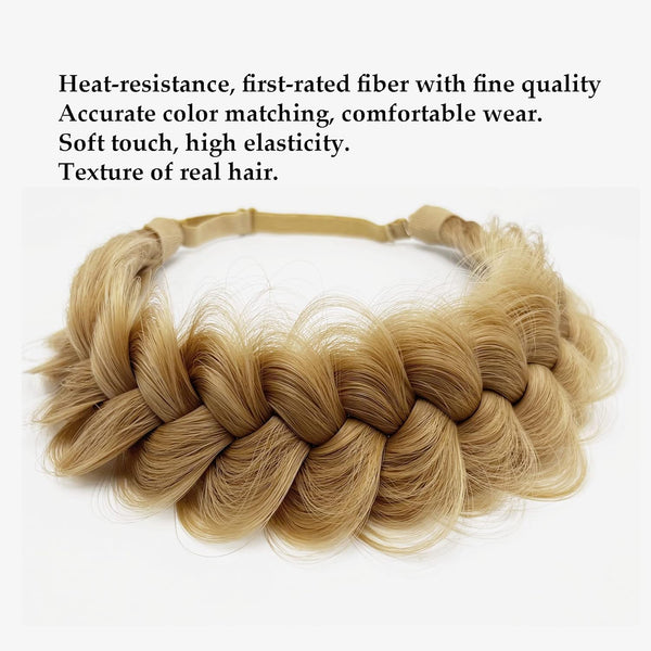TOECWEGR Synthetic Hair Braided Headband, Classic Wide Strands Wedding Fluffy Braids Wig Band
