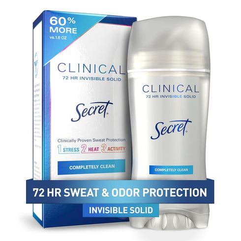Secret Clinical Strength Antiperspirant Deodorant for Women, 72hr Protection, 2.6 oz, Clean Scent