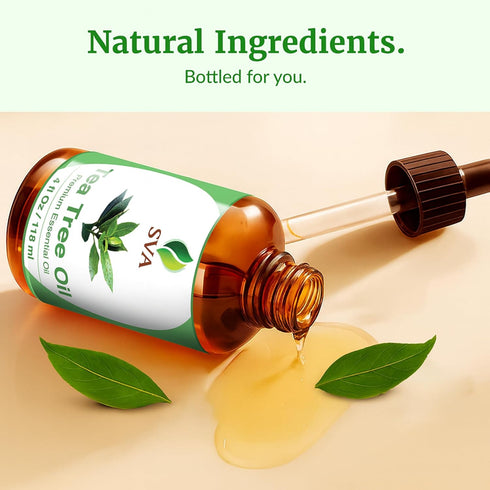 SVA Tea Tree Essential Oil 4 Fl Oz, 100% Natural for Diffuser, Hair Care, Skin Care, Aromatherapy