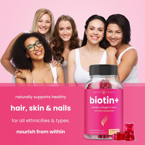 Hair Skin & Nails Gummies, Biotin with Collagen & Keratin, 5000mcg Biotin Beauty Complex, 120 Count