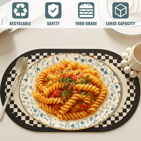 VIVAVENTURE 50PCS 9" 10.5" Oval Disposable Paper Plates, x Everyday Disposable Plates, Floral Dinner Plate
