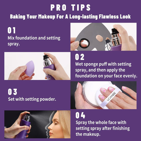 UCANBEMAKUP Long Lasting Makeup Setting Spray Kit, 6.76 Fl oz Hydrating Matte Finish Mist + Translucent Powder