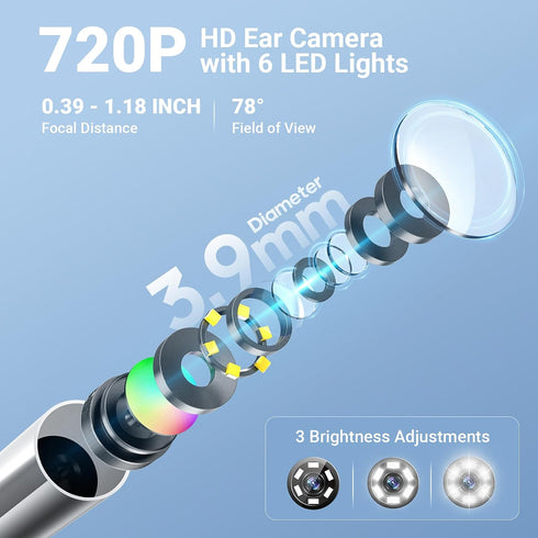 ScopeAround 1.45" 3.9mm 6 Otoscope with Light, IPS Display Digital Otoscope, Ear Camera with Ear Wax Removal Tools, Ear