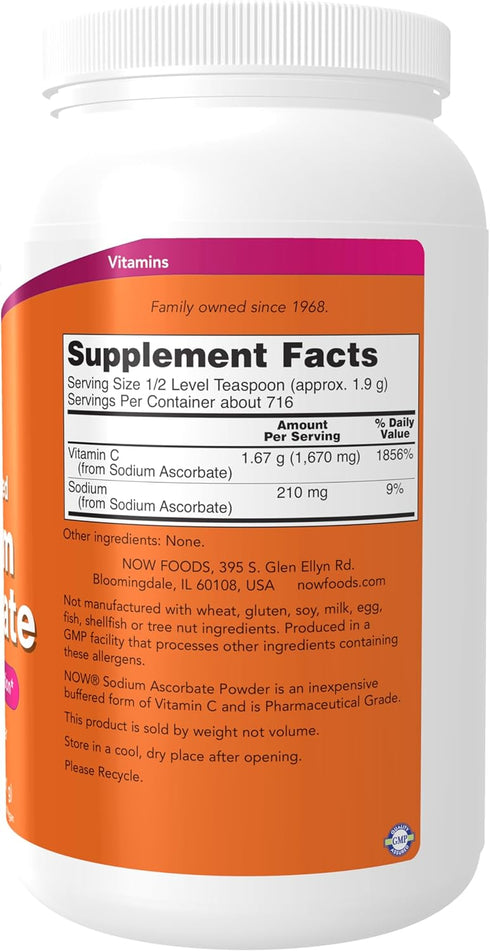 NOW Foods Sodium Ascorbate Powder, Buffered Antioxidant Protection, 3-Pound Supplement