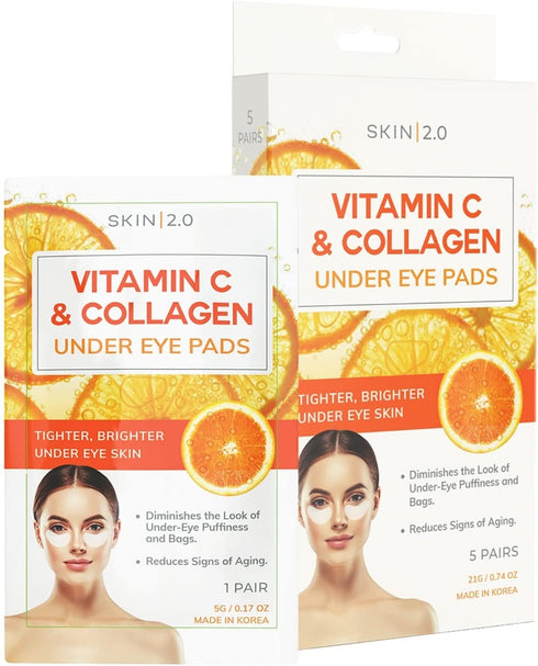 Vitamin C and Collagen Under Eye Patches, Anti-aging & Firming Pads for Dark Circles, 5 Pairs