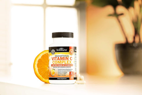 Vitamin C Complex Supplement - 1000mg Capsules with Rose HIPS, Zinc, Citrus Bioflavonoids - 120 Count
