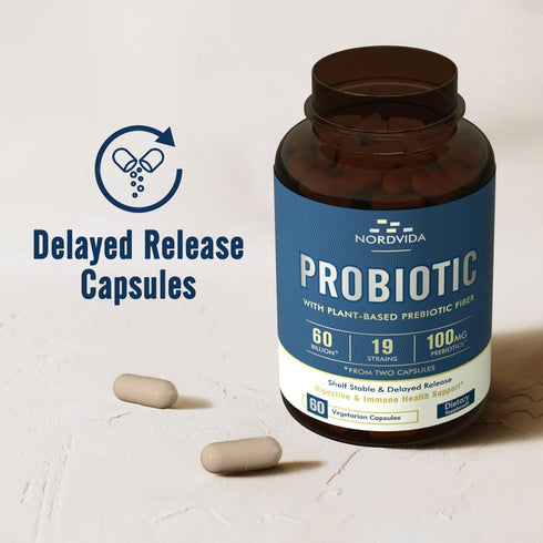 Probiotic 60 Billion CFU, 19 Strains with Organic Prebiotic, 60 Vegan Caps for Digestive & Immune Health