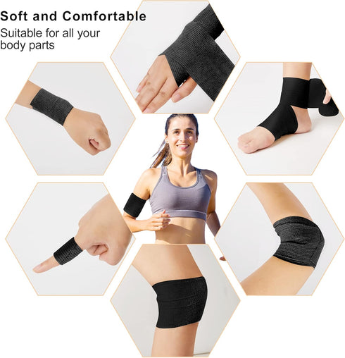 SUPERBE 2 inch 5 (2 Inch, 24-Black) Self Adhesive Bandage Wrap Tattoo Grip Tape x Yards Cohesive Bandage Wrap Medical