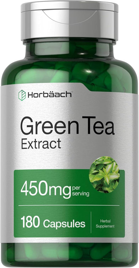 Horbaach Green Tea Extract Capsules 450mg | 180 Count | Non-GMO, Gluten Free Herbal Supplement
