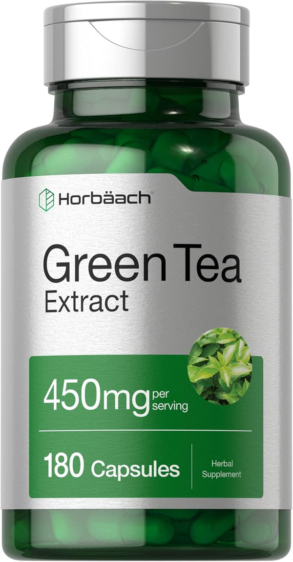 Horbaach Green Tea Extract Capsules 450mg | 180 Count | Non-GMO, Gluten Free Herbal Supplement