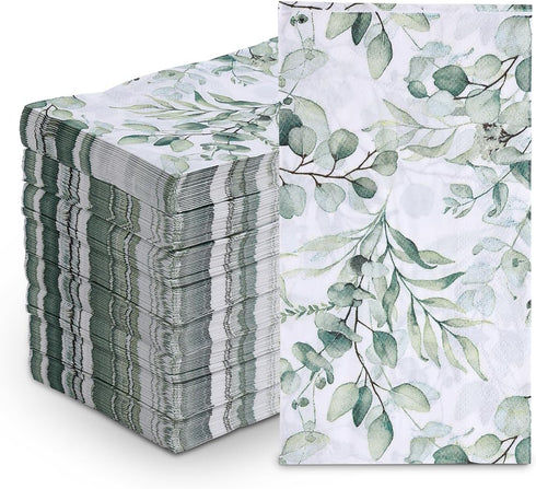 zjdbset 100Pcs Disposable Greenery Guest Napkins Paper Disposable Hand Towels Green Leaves Decorative