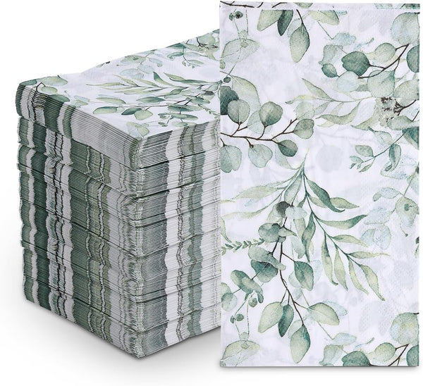 zjdbset 100Pcs Disposable Greenery Guest Napkins Paper Disposable Hand Towels Green Leaves Decorative