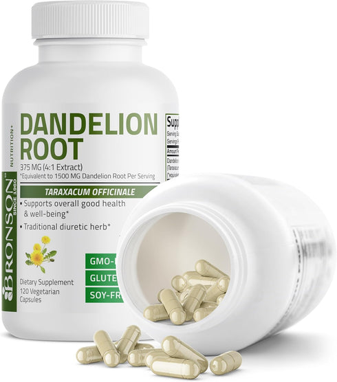 Bronson Dandelion Root High Potency Supplement | 120 Vegetarian Capsules - Supports Overall Good Health & Well-Being