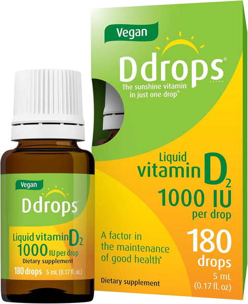 Ddrops Vegan 1000 IU 180 Drops - Daily Vitamin D Liquid - Supports Bone Health & Immune System