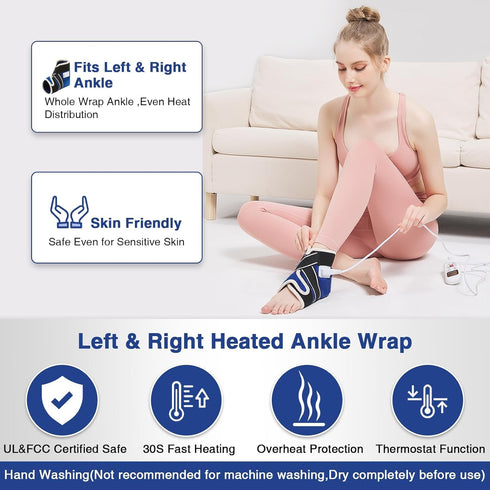 AOBOCO Ankle Heating Pad for Plantar Fasciitis Relief, Upgrade Ankle Brace for Neuropathy Pain, Heated Foot Wrap with