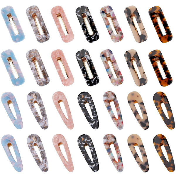 Hedume 28 Pack Acrylic Resin Hair Barrettes, Fashion Geometric Hair Clips for Women and Girls