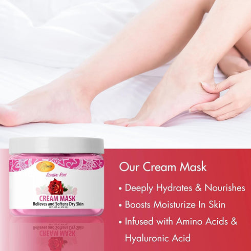 SPA REDI Body and Foot Cream Mask, Sensual Rose, 16 Oz, Hydrating Pedicure Massage for Tired Feet