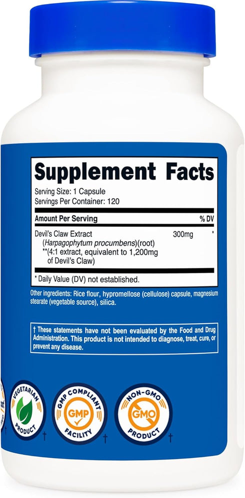 Nutricost Devils Claw 1200mg Equivalent | 120 Capsules | Veggie Caps, Non-GMO, Gluten Free, Vegetarian Friendly