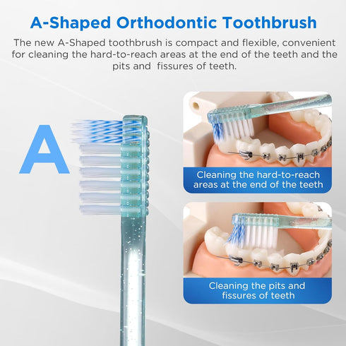 V+A Shaped Orthodontic Toothbrush for Braces, Soft Bristles, with 6 Interdental Brushes, 6 Count