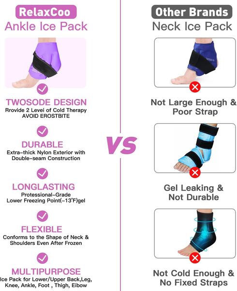 2 Pack Ankle Ice Pack Wrap - Reusable Gel Ice Pack for Foot Ankle Heel, Cold Compress Therapy for Pain Relief,
