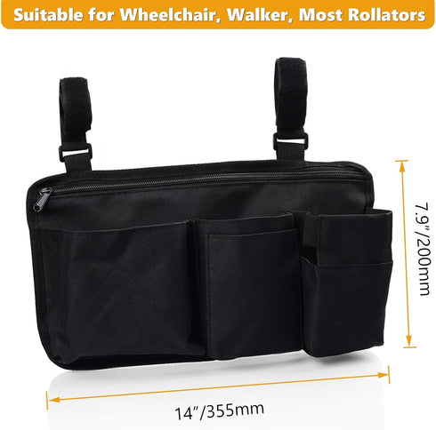Wheelchair Side Bag with Cup Holder,Wheelchair Armrest Accessories Storage Pouch for RollatorWalkerPower
