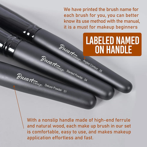 19Pcs ULTRA SOFT Black Labeled DENSE HAIR Makeup Brushes Set - Includes Large Powder and Blending Brushes
