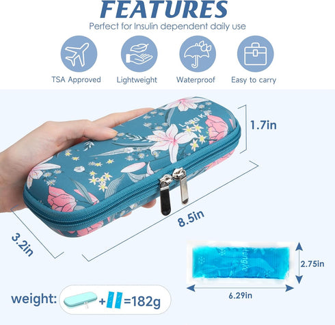 YOUSHARES Insulin Cooler Travel Case with 2 Cooler Ice Packs, Small EVA Diabetic Insulated Organizer for Medication