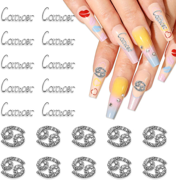 JERCLITY 20pcs Silver Alloy Zodiac Nail Charms, 10pcs Zodiac Sign Symbols and 10pcs Zodiac Constellation Words for Nails
