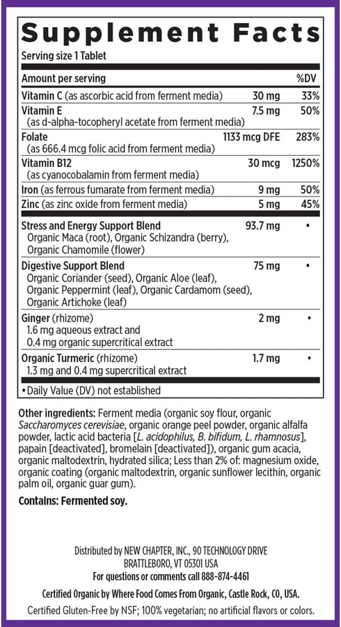 New Chapter Iron Supplement - Whole-Food Fermented Iron Complex with Organic Vegetables & Herbs, Non-Constipating Dose,