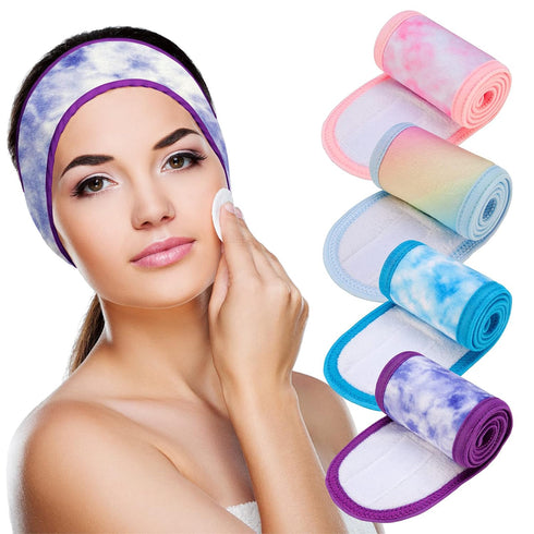 Denfany Spa Facial Headband | Terry Cloth Headband 4 Pack | Ultra Soft Adjustable Skincare Headband for Face Washing