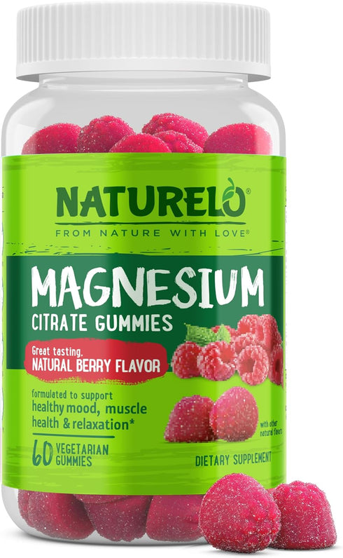 NATURELO Magnesium Citrate Gummies, Natural Berry Flavor, 60 Vegetarian Gummies for Calm & Relaxation Support