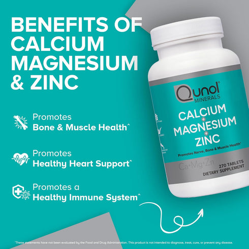 Qunol Calcium 3 in 1 Tablets, 270 Count with Calcium, Magnesium & Zinc for Immune Support and Bone Health