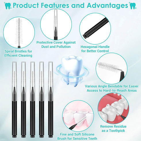 300PCS Interdental Brushes for Braces, Soft and Bendable Dental Brush for Orthodontic Braces, Teeth Flossers (Black)