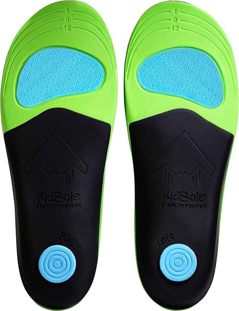 KidSole Stealth Fighter High Arch Support Insole - Slim Profile, Soft Memory Foam for Kids Size 5-9