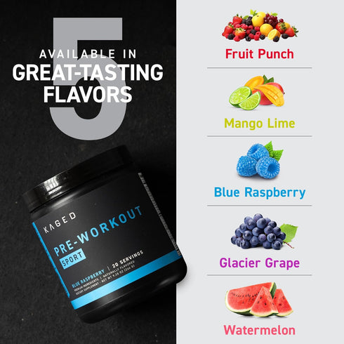Kaged Pre-Kaged Sport Pre Workout Powder - Blue Razz - Energy Supplement for Endurance, 20 Servings