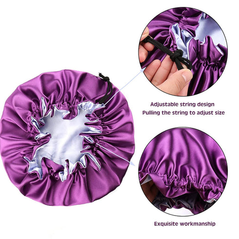 Mommy and Me Bonnet Set, Adjustable Satin Sleep Cap for Women and Baby, Toddler Curly Hair Cap (Purple/Blue)