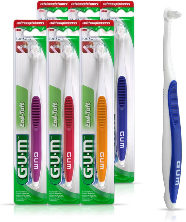 GUM End Tuft Toothbrush - Extra Small Head for Hard-to-Reach Areas, Soft Dental Brush for Adults, 1 Count
