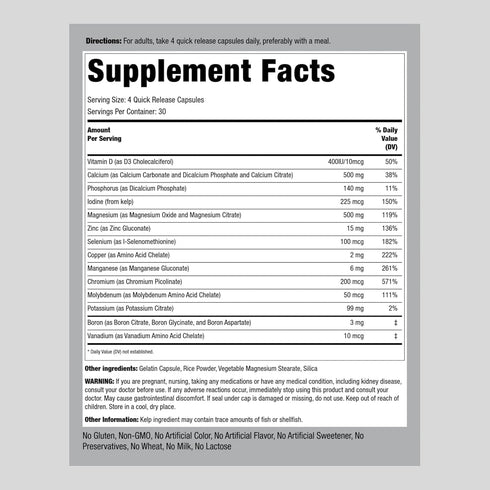 Piping Rock Mega Multi Mineral Chelated Supplement | 120 Capsules | Iron Free | Non-GMO, Gluten Free