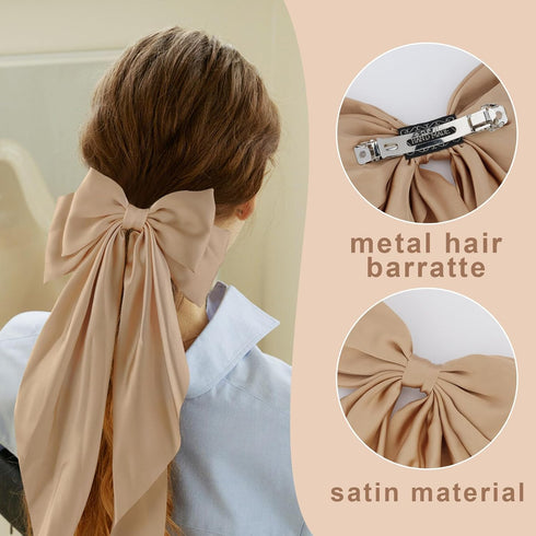 Canitor 6PCS Hair Bows for Women Silky Satin Hair Ribbon with Hair Barrettes Clip Large Coquette Bows Preppy Teen Girl Gifts Trendy Stuff Cute Hair Accessories Aesthetic Things