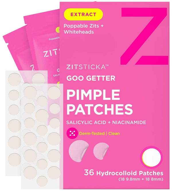 ZitSticka Pimple Patches, Hydrocolloid Acne Patches for Face and Body, 36 Pack GOO GETTER Zit Spot Stickers