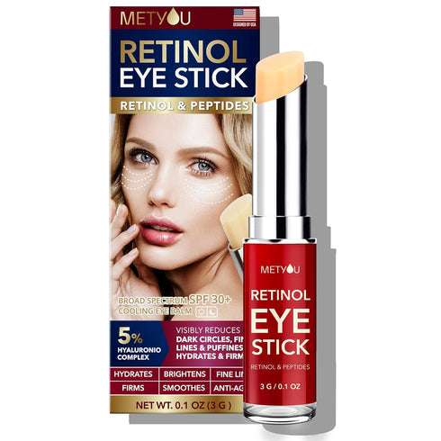Retinol Eye Stick, Cooling & Brightening Cream for Dark Circles, Puffiness, PEPTIDES 5% Hyaluronic Acid Complex, SPF 30+