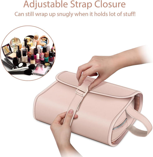 Fintie Pink Portable Toiletry Bag, Large Water Resistant Hanging Makeup Organizer for Women and Girls