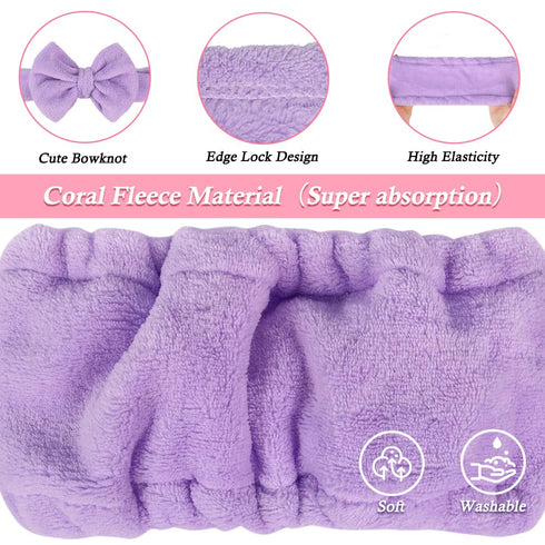 Shintop Spa Headband, Soft Makeup Headband with Cute Bow for Skincare, Facial Mask, Showers (Purple)