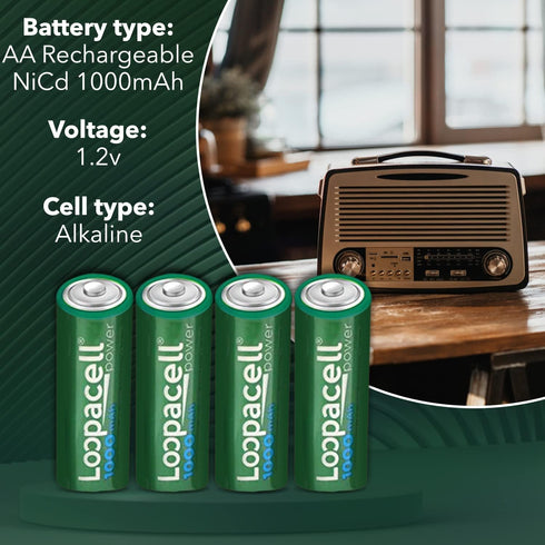 4 AA Rechargeable NiCD Battery, 1.2V 1000mAh High Capacity
