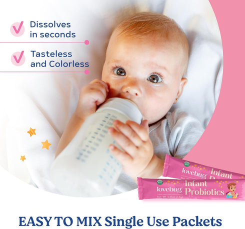 Lovebug Award Winning USDA Organic Probiotic for Infants | Ages 0-6 Months | Helps with Colic, Reflux, Diarrhea,