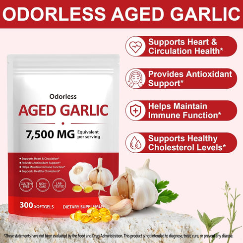 QYCOTXYR 7500mg, 300 Magnesium,Immune Non-GMO,2-Year Aged Garlic Extract Organic Garlic Extract Capsules